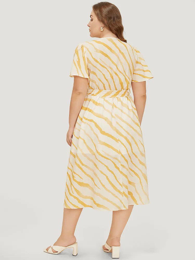 Zebra Print Wrap Pocket Belt Ruffle Sleeve Split Dress sold by Bloomchic product image thumbnail 5