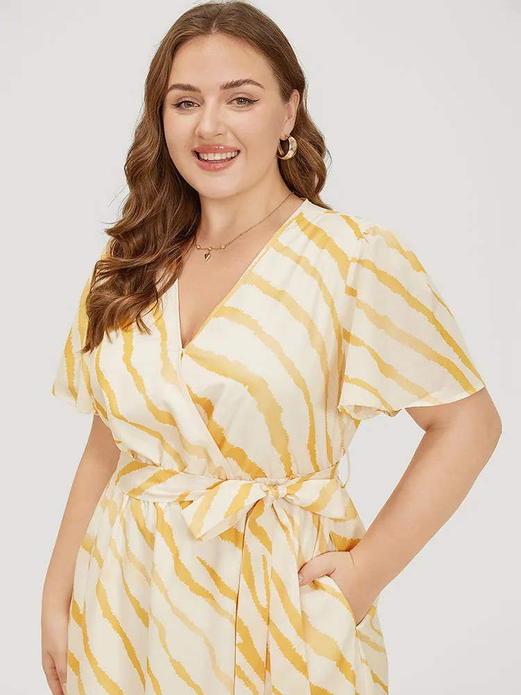 Zebra Print Wrap Pocket Belt Ruffle Sleeve Split Dress sold by Bloomchic product image thumbnail 4