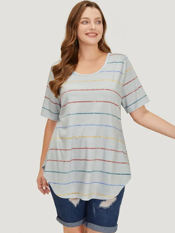 Rainbow Striped Arc Hem T-shirt sold by Bloomchic