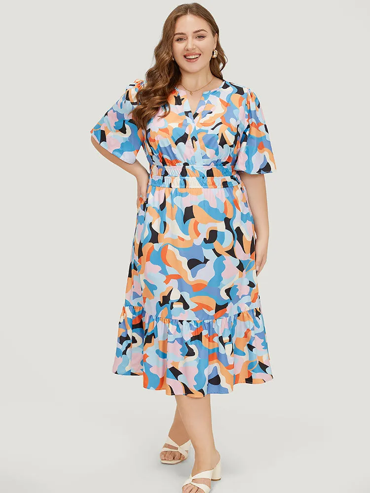 Geometric Contrast Pocket Shirred Wrap Ruffles Dress sold by Bloomchic product image thumbnail 2