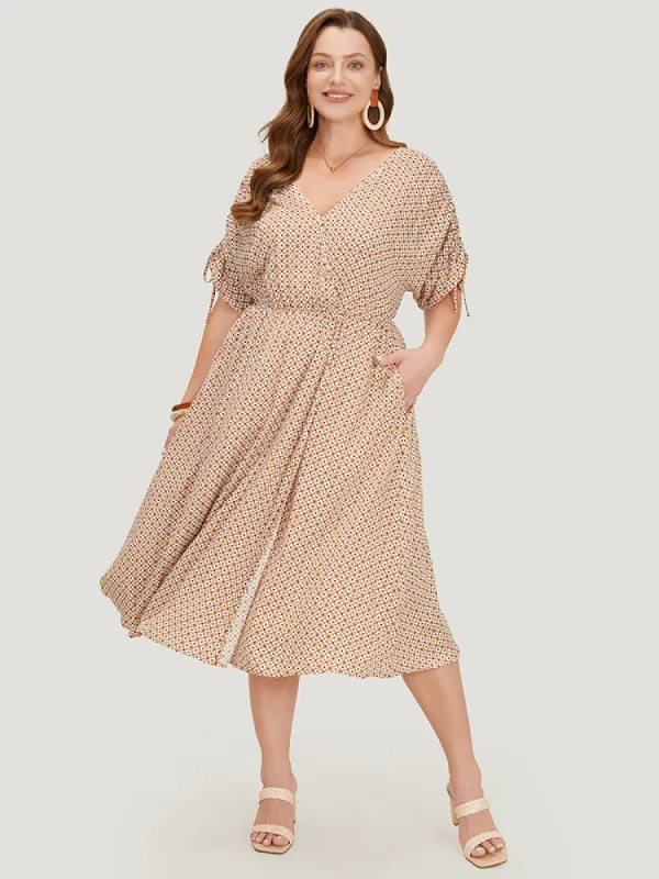 Bandana Print Ruffles Pocket Wrap Drawstring Sleeve Dress sold by Bloomchic