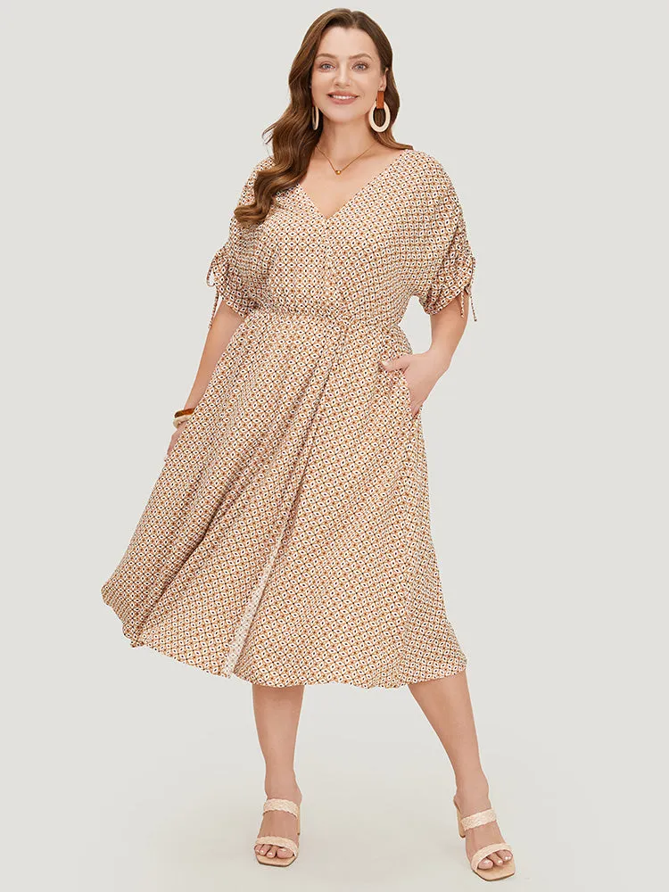 Bandana Print Ruffles Pocket Wrap Drawstring Sleeve Dress sold by Bloomchic