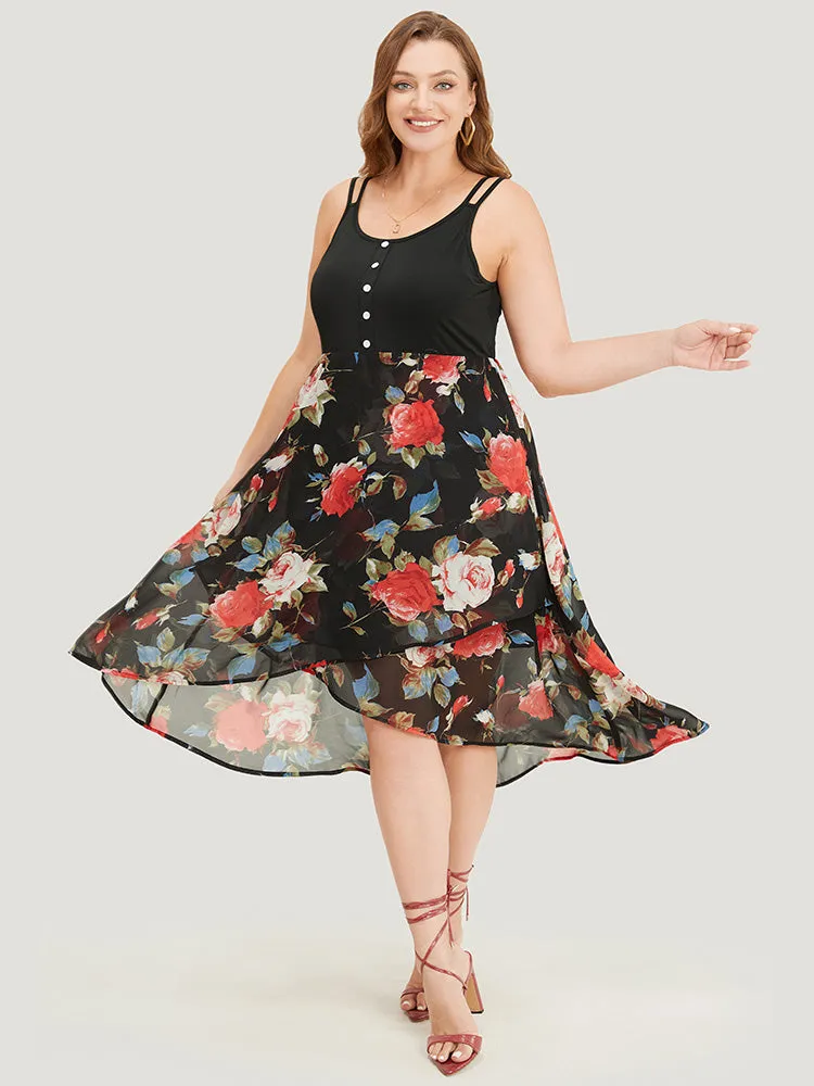 Floral Patchwork Button Detail Pocket Cami Dress sold by Bloomchic product image thumbnail 2