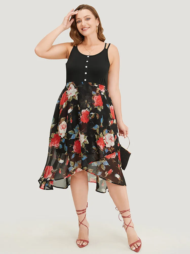 Floral Patchwork Button Detail Pocket Cami Dress sold by Bloomchic product image thumbnail 3