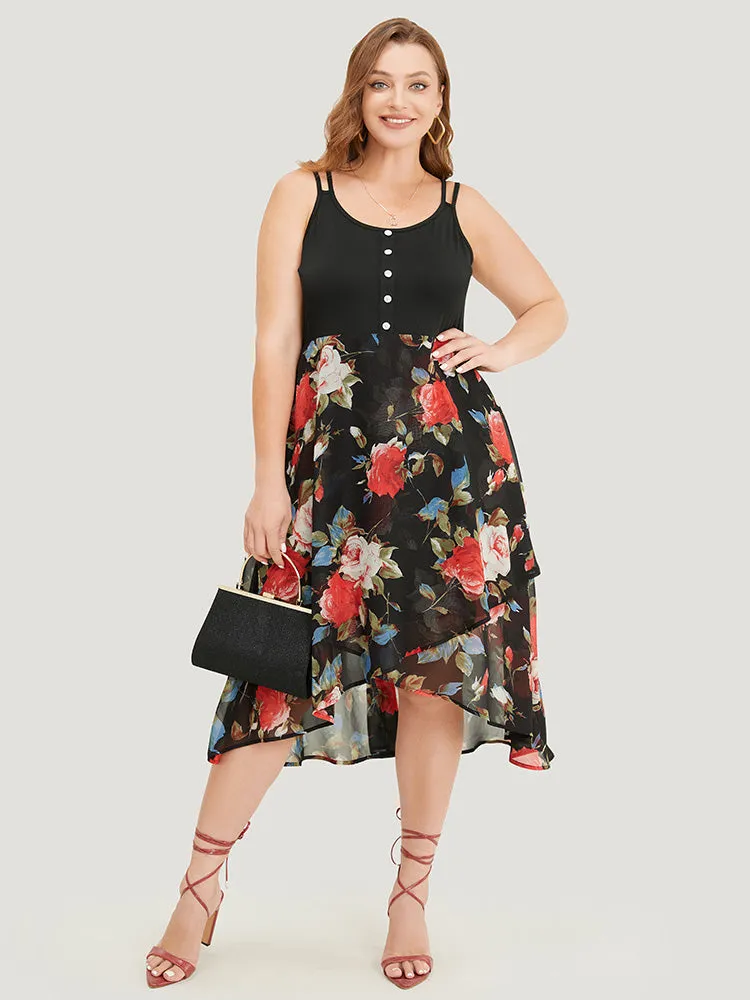 Floral Patchwork Button Detail Pocket Cami Dress sold by Bloomchic product image thumbnail 4