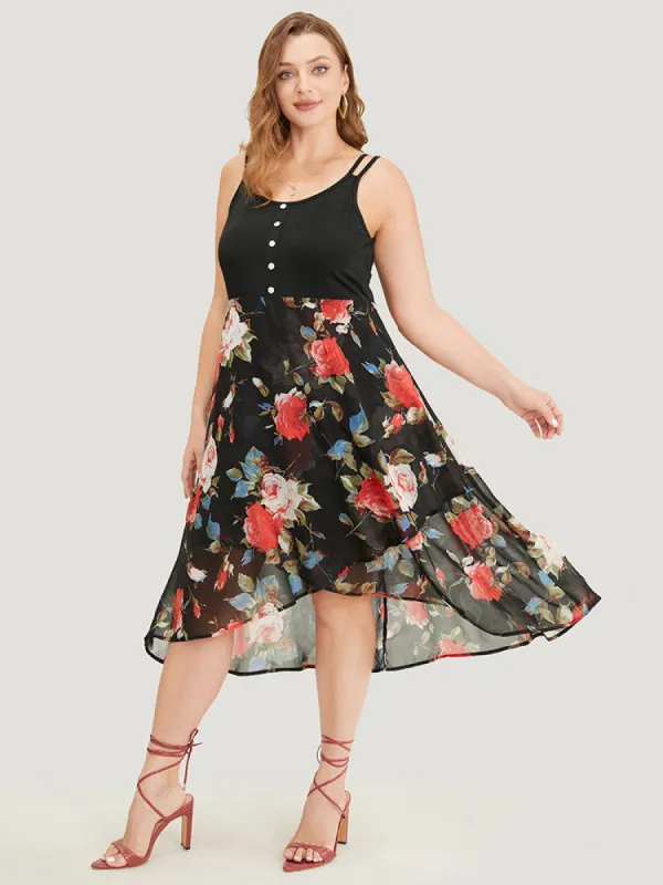 Floral Patchwork Button Detail Pocket Cami Dress sold by Bloomchic