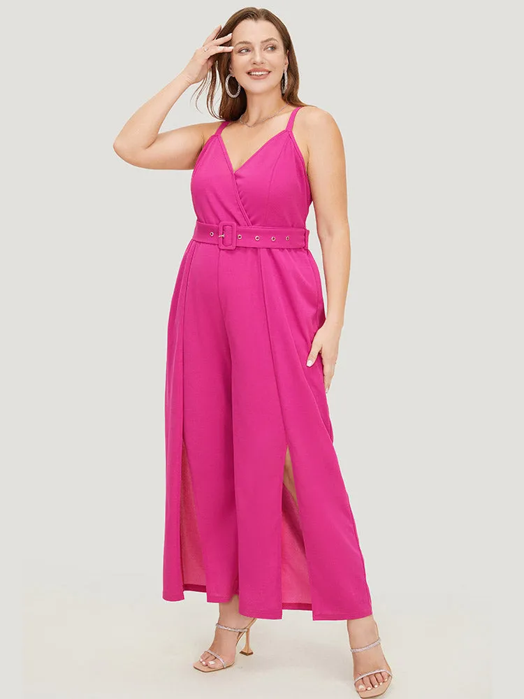 Plain Pocket Wrap Buckle Belt Jumpsuit sold by Bloomchic