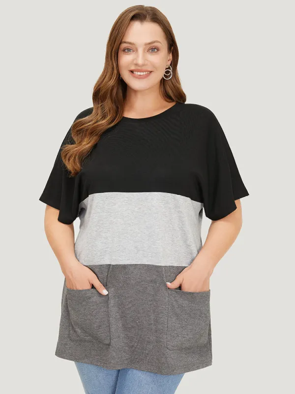 Color Block Contrast Heather Pocket Front T-shirt sold by Bloomchic
