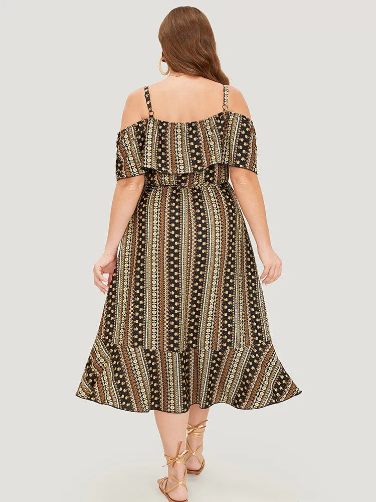 Bandana Pocket Ruffle Trim Cold Shoulder Dress sold by Bloomchic product image thumbnail 5