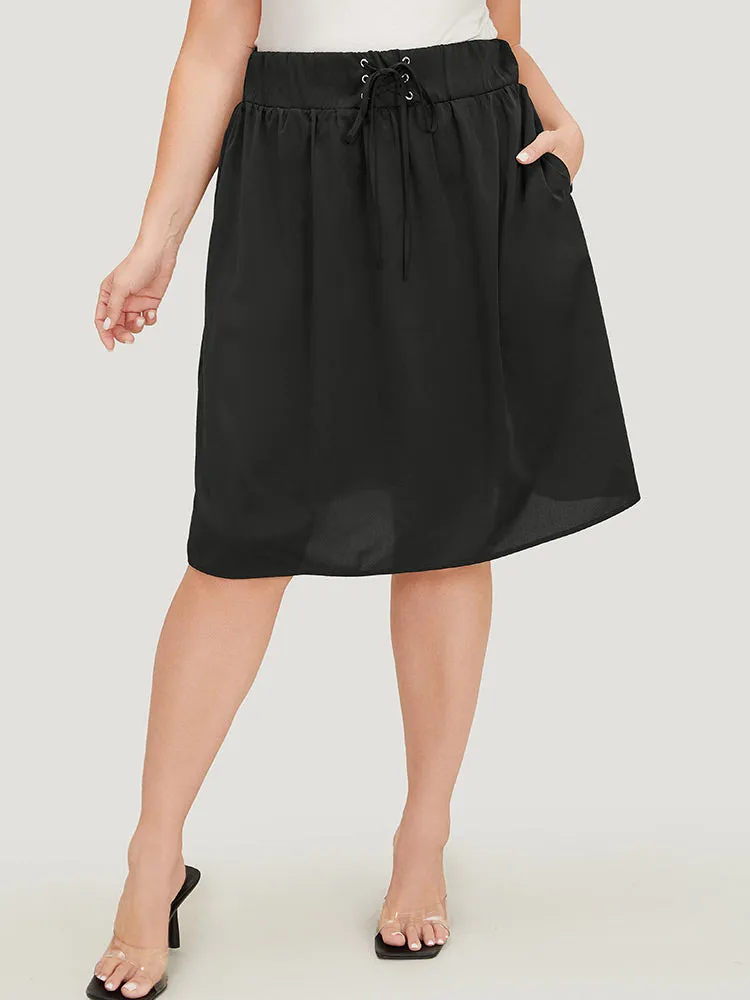 Plain Pocket Lace Up Skirt sold by Bloomchic