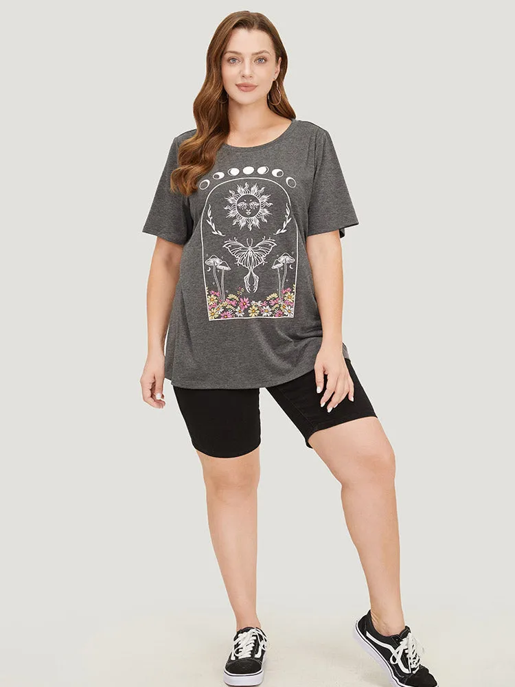 Butterfly & Moon Print Heather Graphic T-shirt sold by Bloomchic product image thumbnail 2