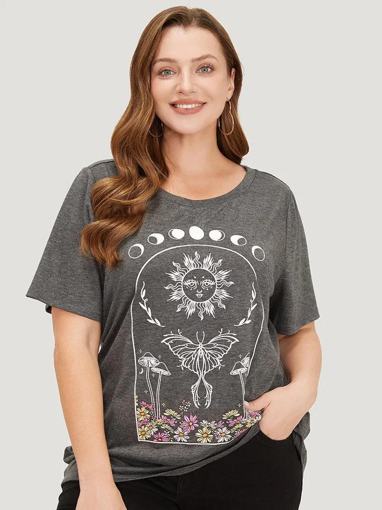 Butterfly & Moon Print Heather Graphic T-shirt sold by Bloomchic product image thumbnail 5