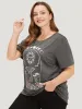 Butterfly & Moon Print Heather Graphic T-shirt sold by Bloomchic