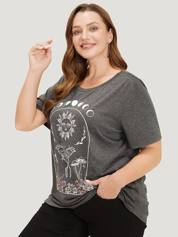 Butterfly & Moon Print Heather Graphic T-shirt sold by Bloomchic product image thumbnail 4
