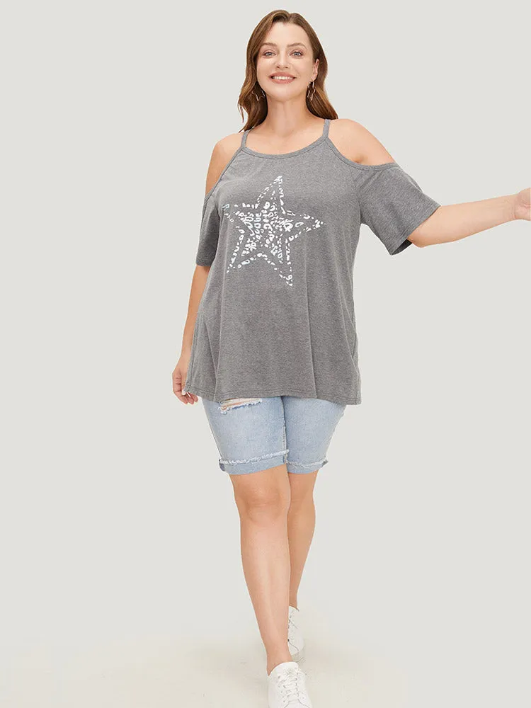Star Leopard Cold Shoulder Heather T-shirt sold by Bloomchic product image thumbnail 4