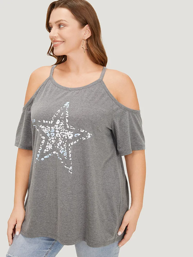 Star Leopard Cold Shoulder Heather T-shirt sold by Bloomchic product image thumbnail 5