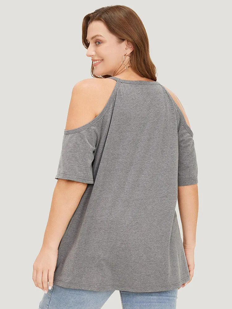 Star Leopard Cold Shoulder Heather T-shirt sold by Bloomchic product image thumbnail 2