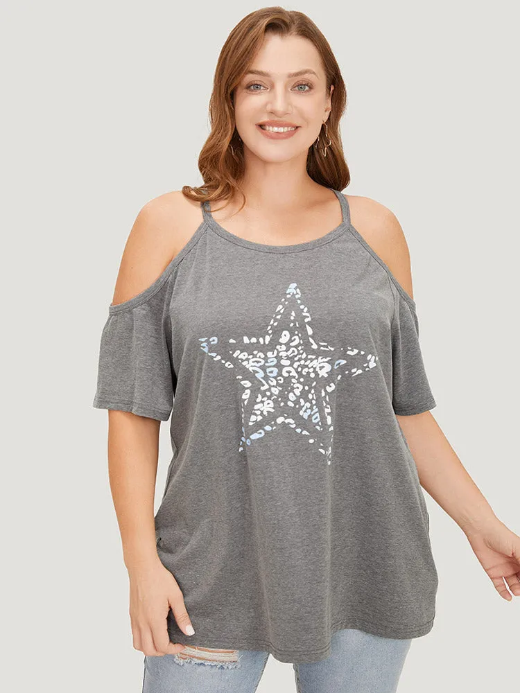 Star Leopard Cold Shoulder Heather T-shirt sold by Bloomchic product image thumbnail 3