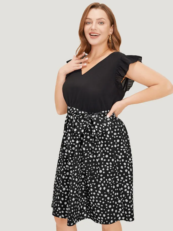 Leopard Patchwork Pocket Belt Ruffle Dress sold by Bloomchic