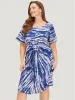 Tie Dye Pocket Twist Front Curved Hem Dress sold by Bloomchic