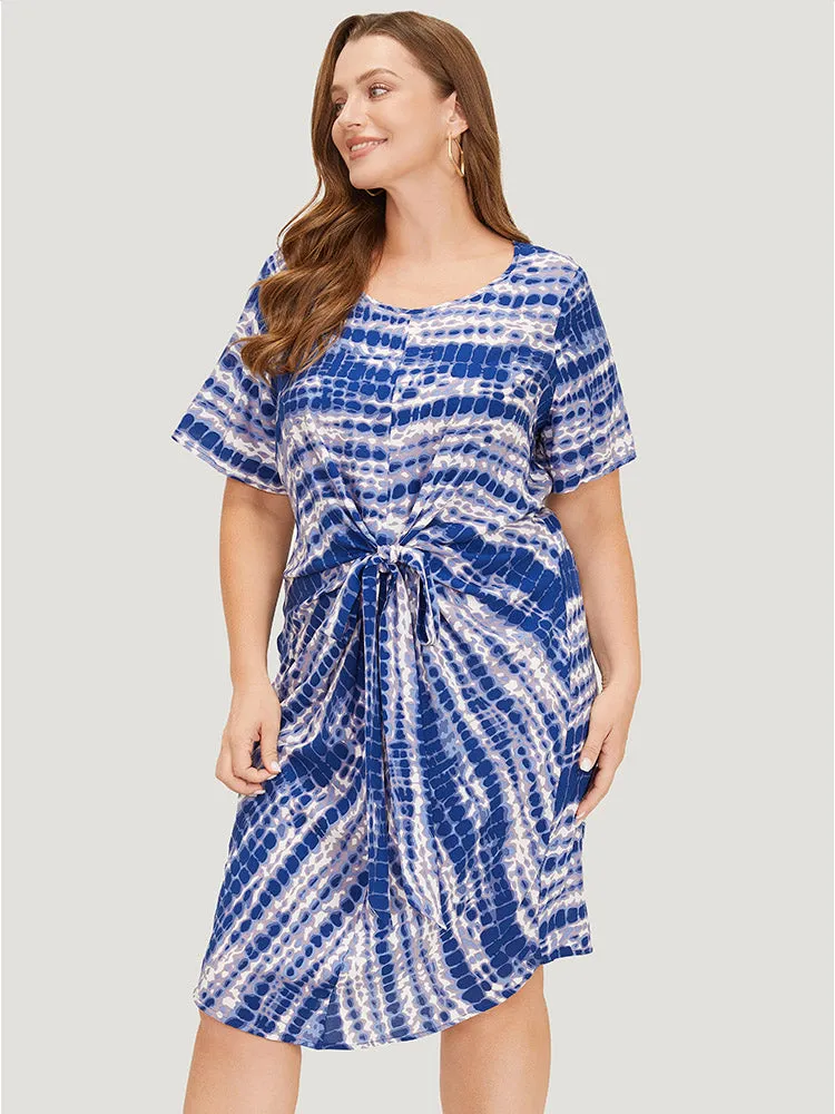 Tie Dye Pocket Twist Front Curved Hem Dress sold by Bloomchic product image thumbnail 3