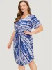 Tie Dye Pocket Twist Front Curved Hem Dress sold by Bloomchic