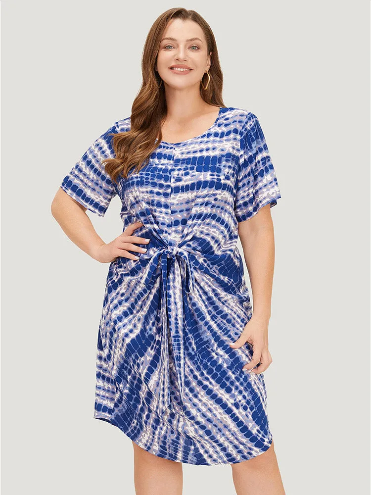 Tie Dye Pocket Twist Front Curved Hem Dress sold by Bloomchic