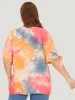 Tie Dye Lace Cut Out Knot Sleeve Blouse sold by Bloomchic