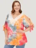 Tie Dye Lace Cut Out Knot Sleeve Blouse sold by Bloomchic