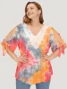 Tie Dye Lace Cut Out Knot Sleeve Blouse sold by Bloomchic