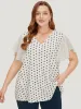 Polka Dot Patchwork Mesh Flutter Sleeve Blouse sold by Bloomchic