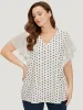 Polka Dot Patchwork Mesh Flutter Sleeve Blouse sold by Bloomchic