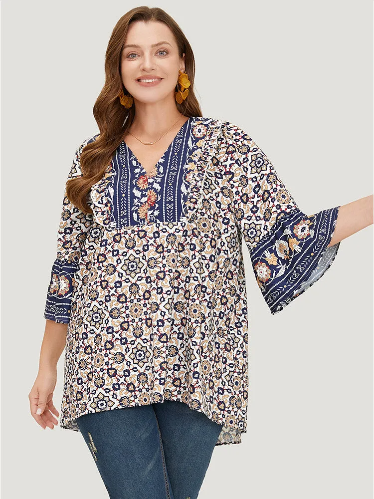 Bandana High Low Hem Bell Sleeve Blouse sold by Bloomchic