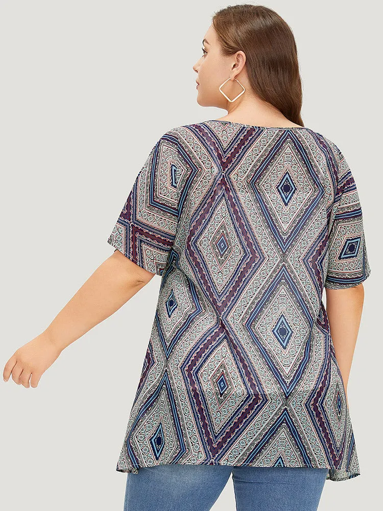 Moroccan Print Asymmetrica Hem Batwing Sleeve Blouse sold by Bloomchic product image thumbnail 3