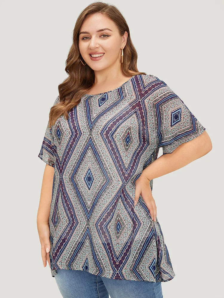 Moroccan Print Asymmetrica Hem Batwing Sleeve Blouse sold by Bloomchic product image thumbnail 4