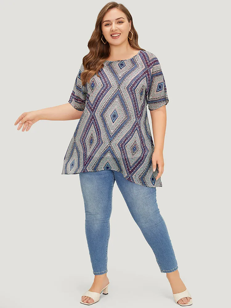 Moroccan Print Asymmetrica Hem Batwing Sleeve Blouse sold by Bloomchic product image thumbnail 5