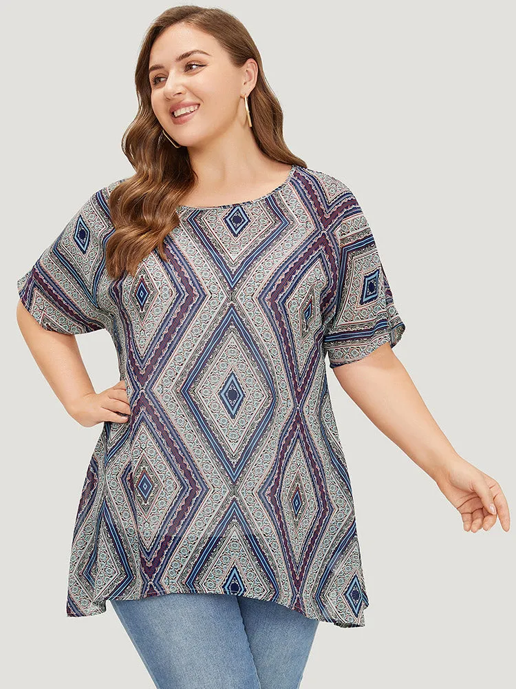 Moroccan Print Asymmetrica Hem Batwing Sleeve Blouse sold by Bloomchic product image thumbnail 2