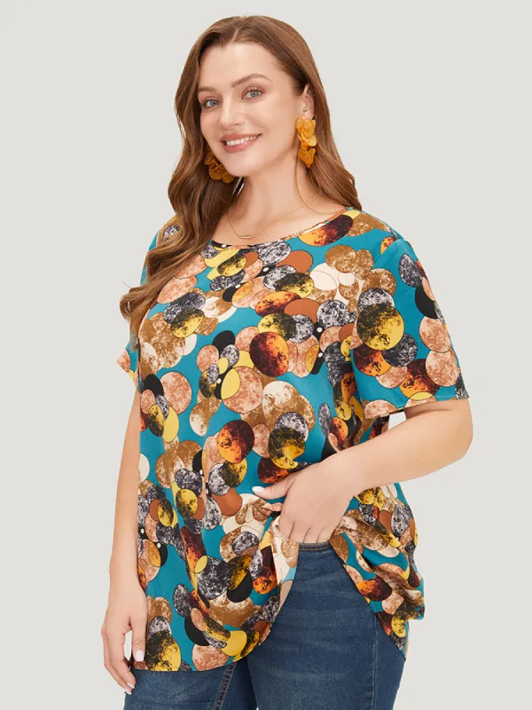 Allover Print Round Neck Contrast Blouse sold by Bloomchic