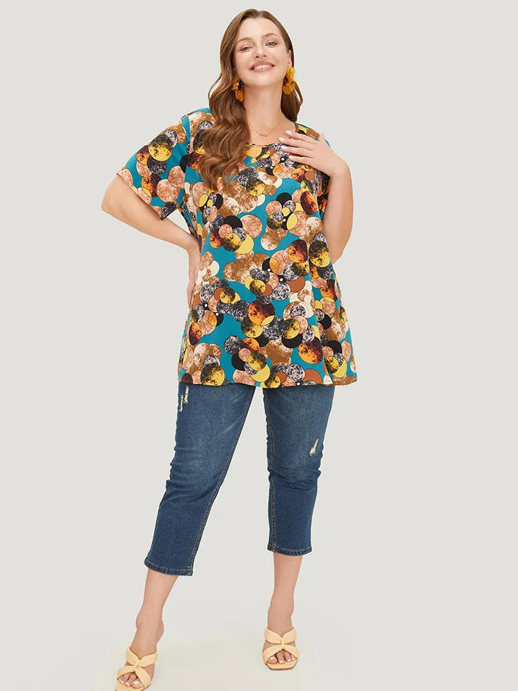 Allover Print Round Neck Contrast Blouse sold by Bloomchic product image thumbnail 5