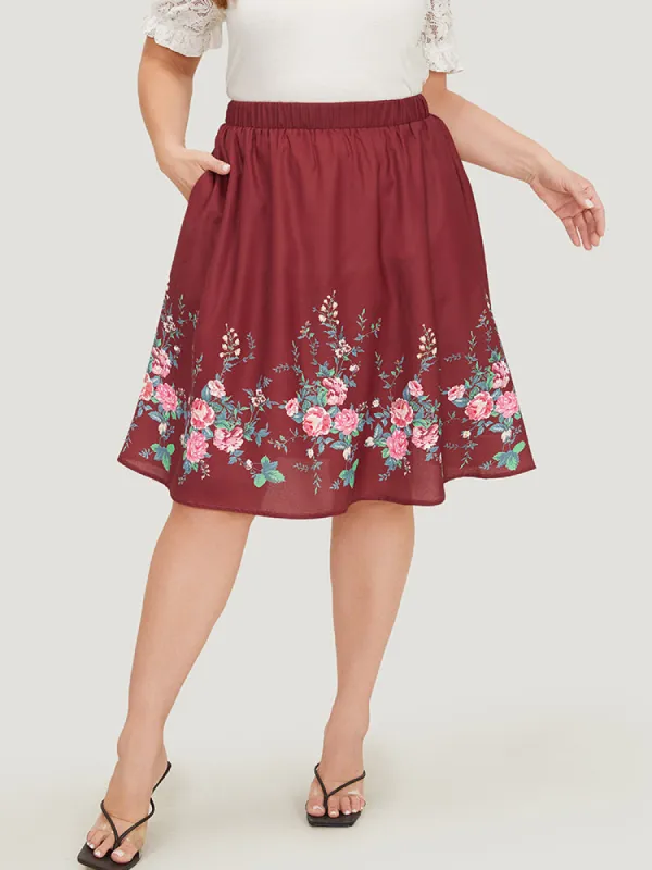 Floral Print Pocket Flutter Hem Skirt sold by Bloomchic