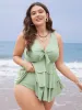 Bow Front Ruched Ruffle Tiered Adjustable Straps One Piece Swimsuit sold by Bloomchic