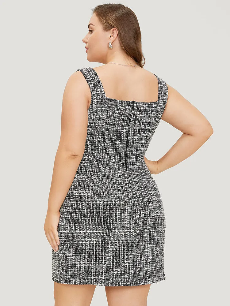 Plaid Tweed Zipper Pearl Beaded Tank Dress sold by Bloomchic product image thumbnail 5