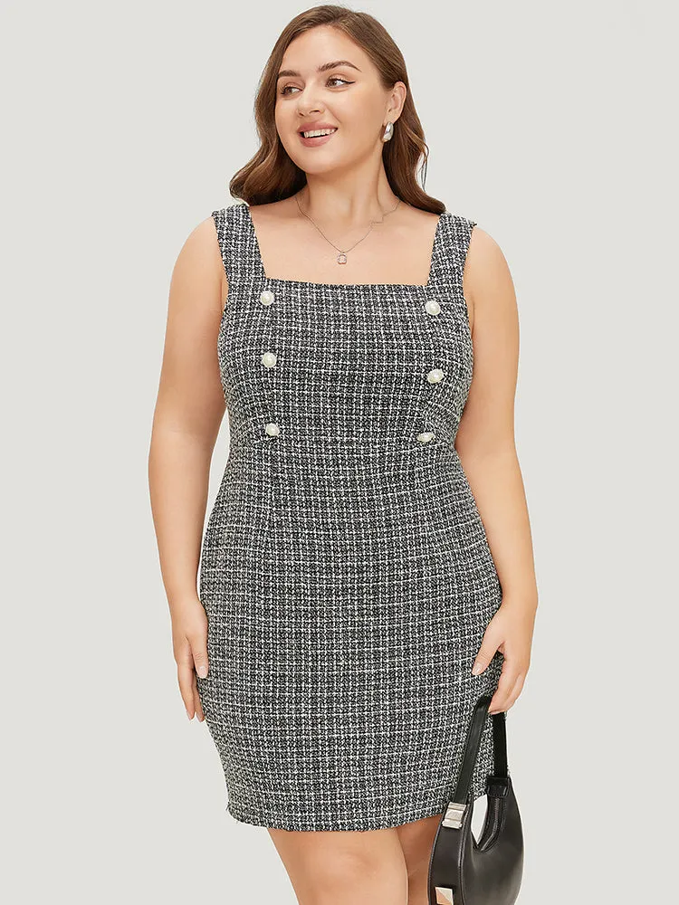 Plaid Tweed Zipper Pearl Beaded Tank Dress sold by Bloomchic