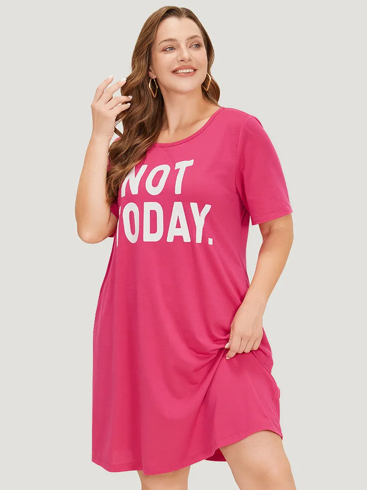 Letter Print Pocket Short Sleeve Graphic Dress sold by Bloomchic