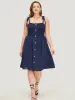Plain Button Detail Pocket Shirred Ruffles Knot Cami Dress sold by Bloomchic