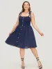 Plain Button Detail Pocket Shirred Ruffles Knot Cami Dress sold by Bloomchic