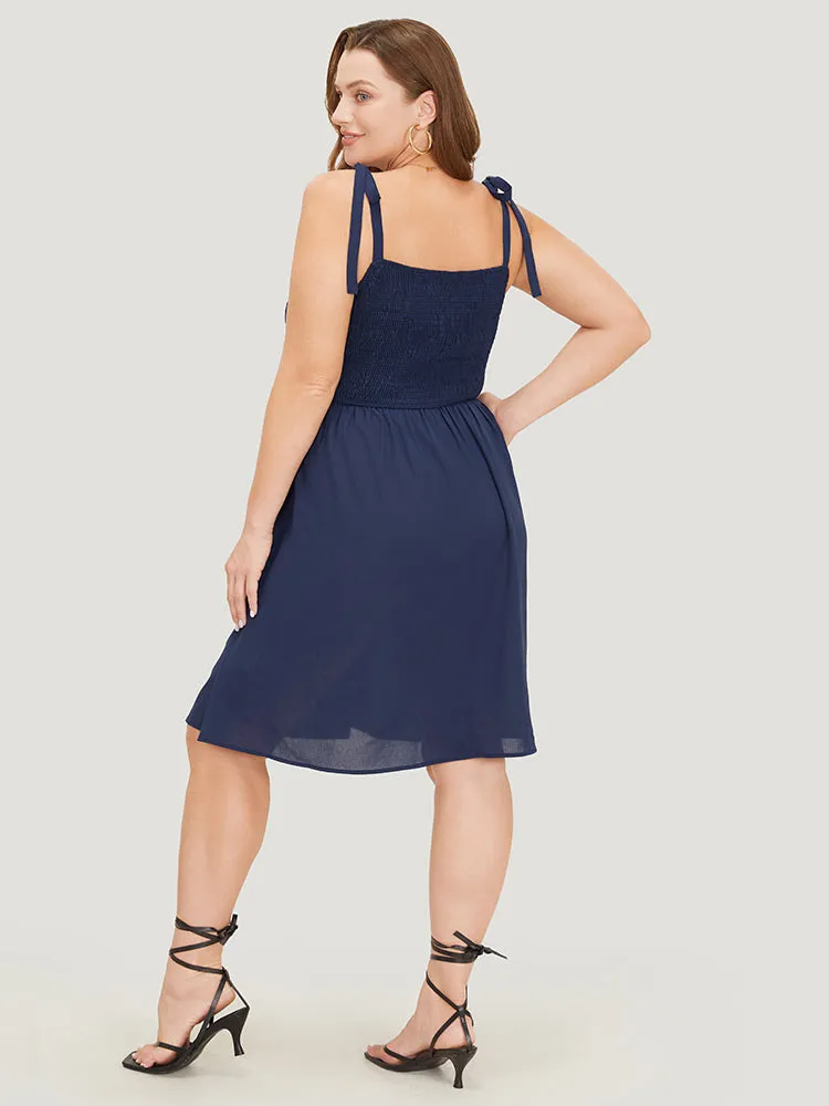 Plain Button Detail Pocket Shirred Ruffles Knot Cami Dress sold by Bloomchic product image thumbnail 2