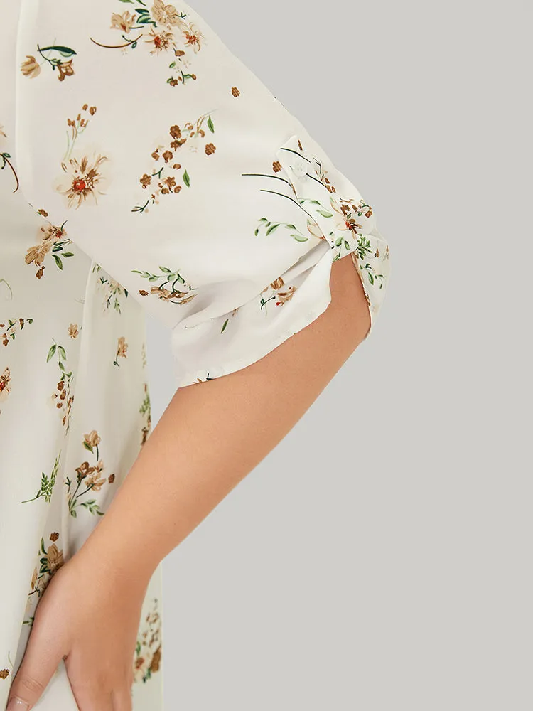 Floral Cuffed Sleeve Hanky Hem Keyhole Neck Blouse sold by Bloomchic product image thumbnail 5