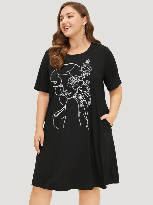 Rose & Figure Print Pocket Flutter Graphic Dress sold by Bloomchic