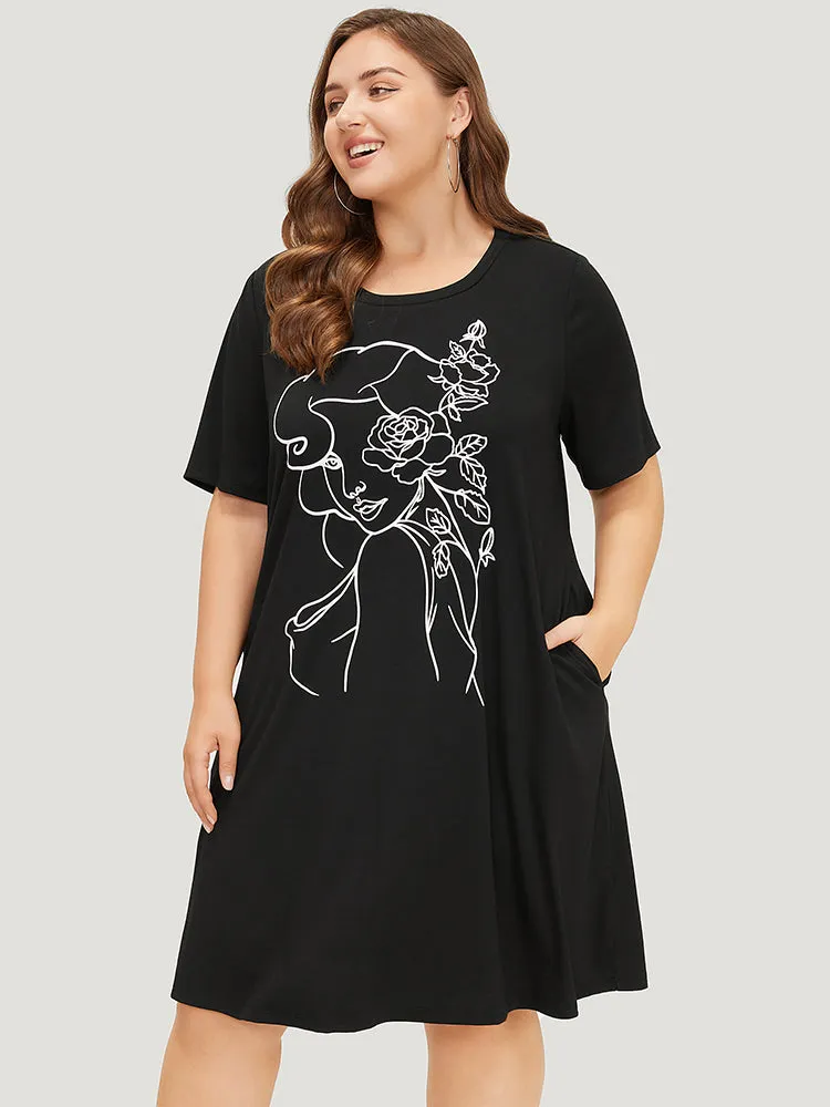 Rose & Figure Print Pocket Flutter Graphic Dress sold by Bloomchic